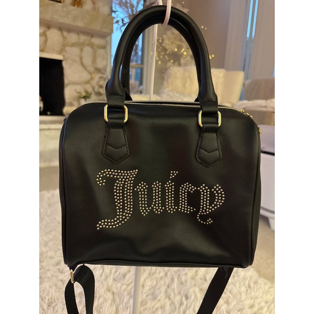 Juicy Couture Black Rhinestone Logo Mini Satchel With Adjustable Strap & Gold